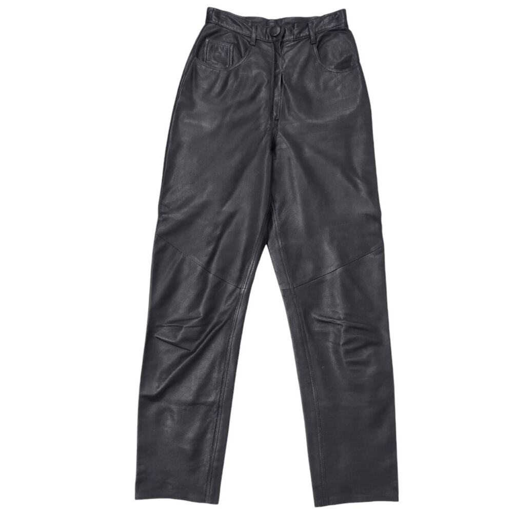 PER ME Vintage Black Leather Pants Size 10 Jean Style High Waist Trousers 90s